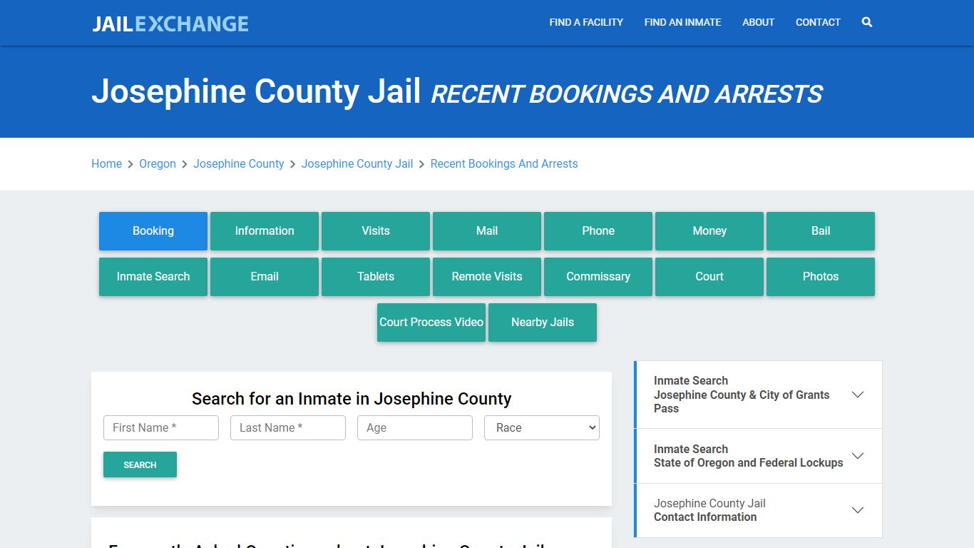 Josephine County Jail Recent Bookings And Arrests - Jail Exchange